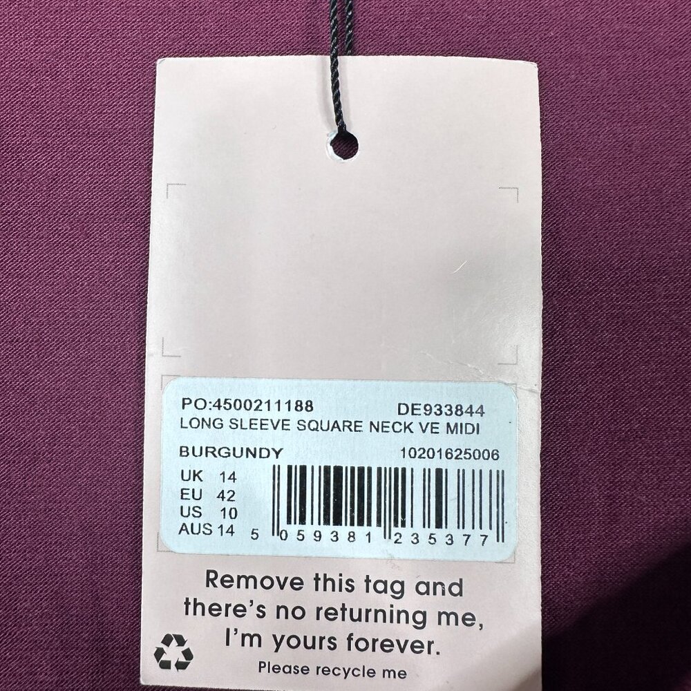 2/$30 NWT MIssguided Long Sleeve Square Neck Very Essential Midi Burgundy #A1602 - Picture 7 of 8